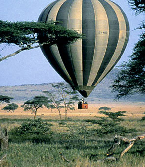 Ein Flug mit dem Hei&szlig;luftballon &uuml;ber der s&uuml;dafrikanischen Savanne.